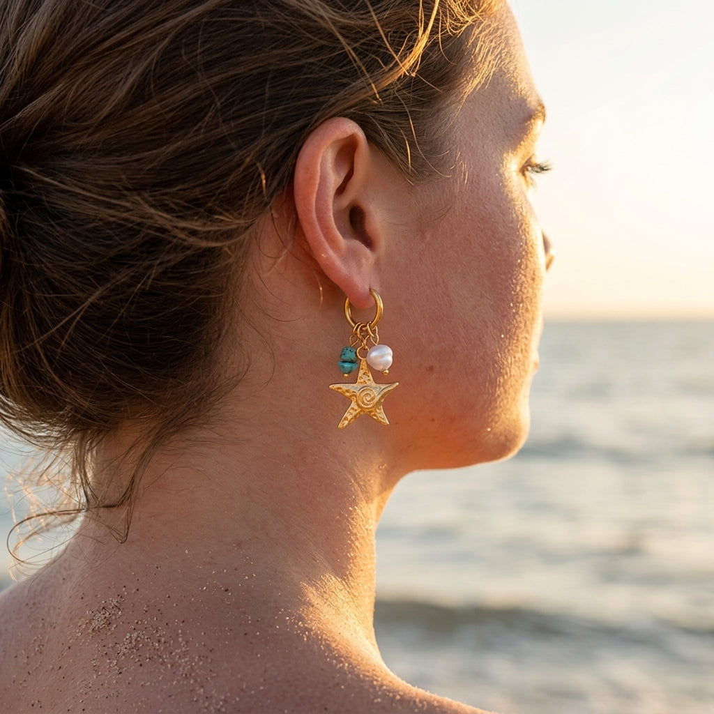 Starfish & Stone Drop Earrings