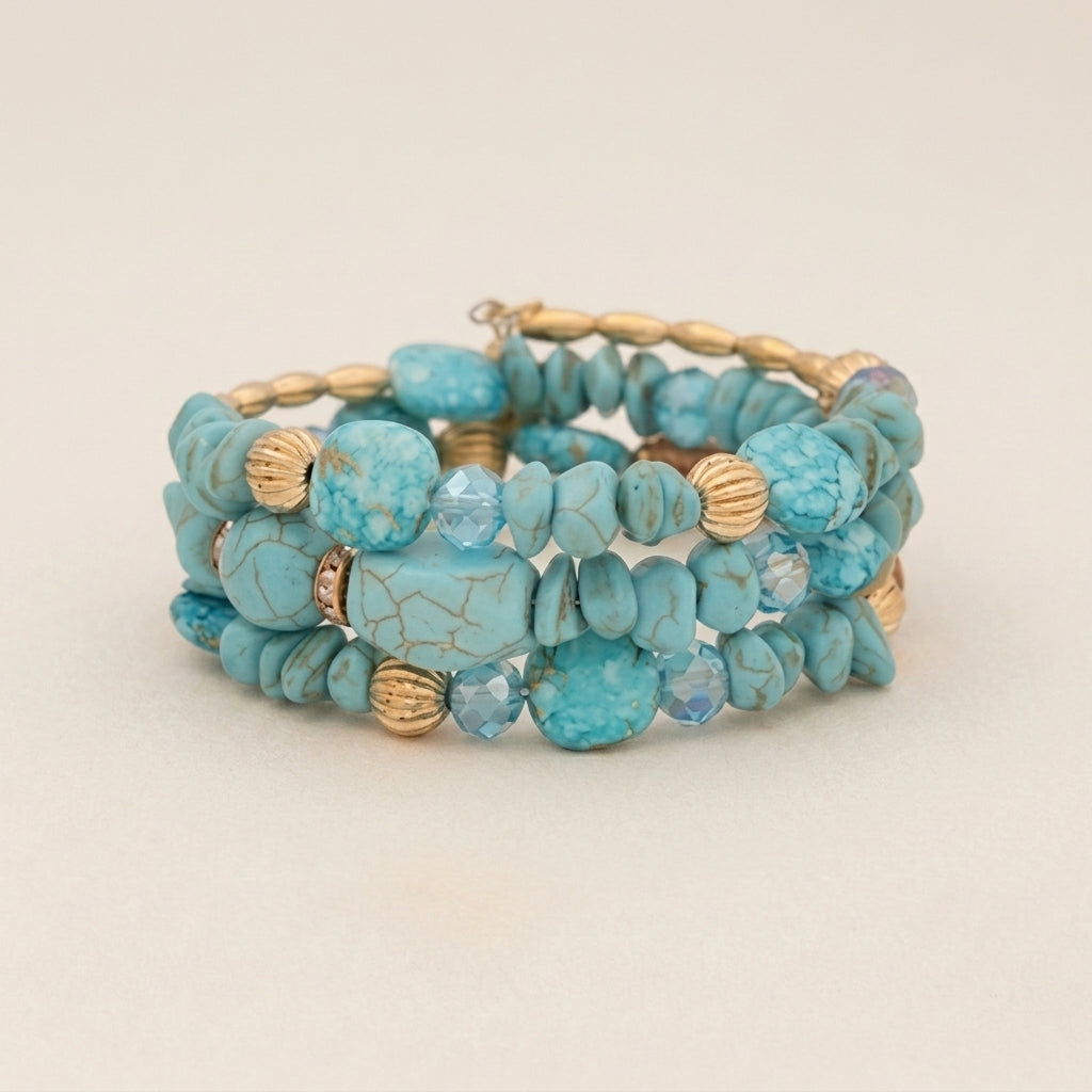Blue Stone Beaded Stretch Bracelet