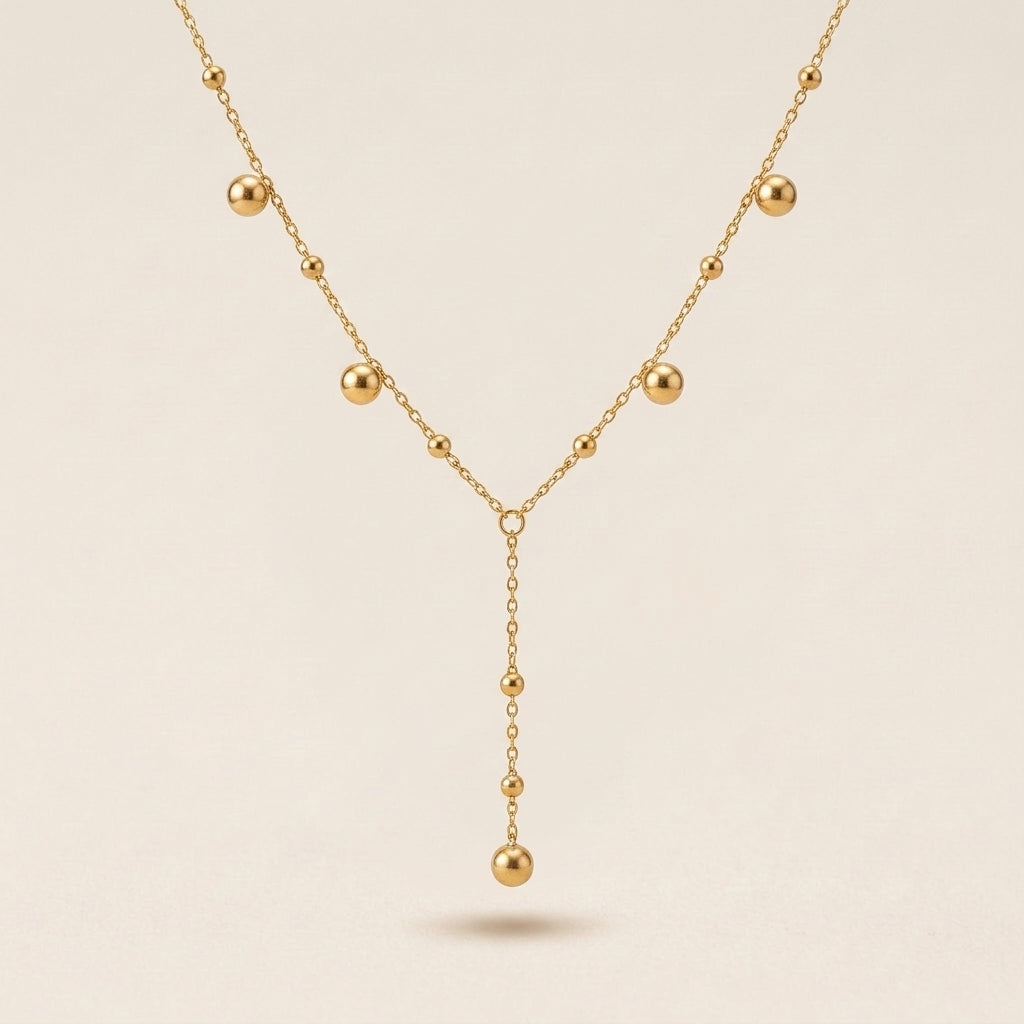 Beaded Ball Drop Gold Lariat Necklace