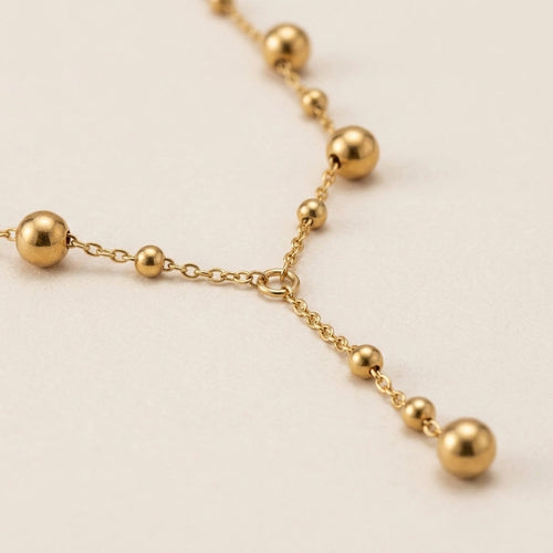 Beaded Ball Drop Gold Lariat Necklace