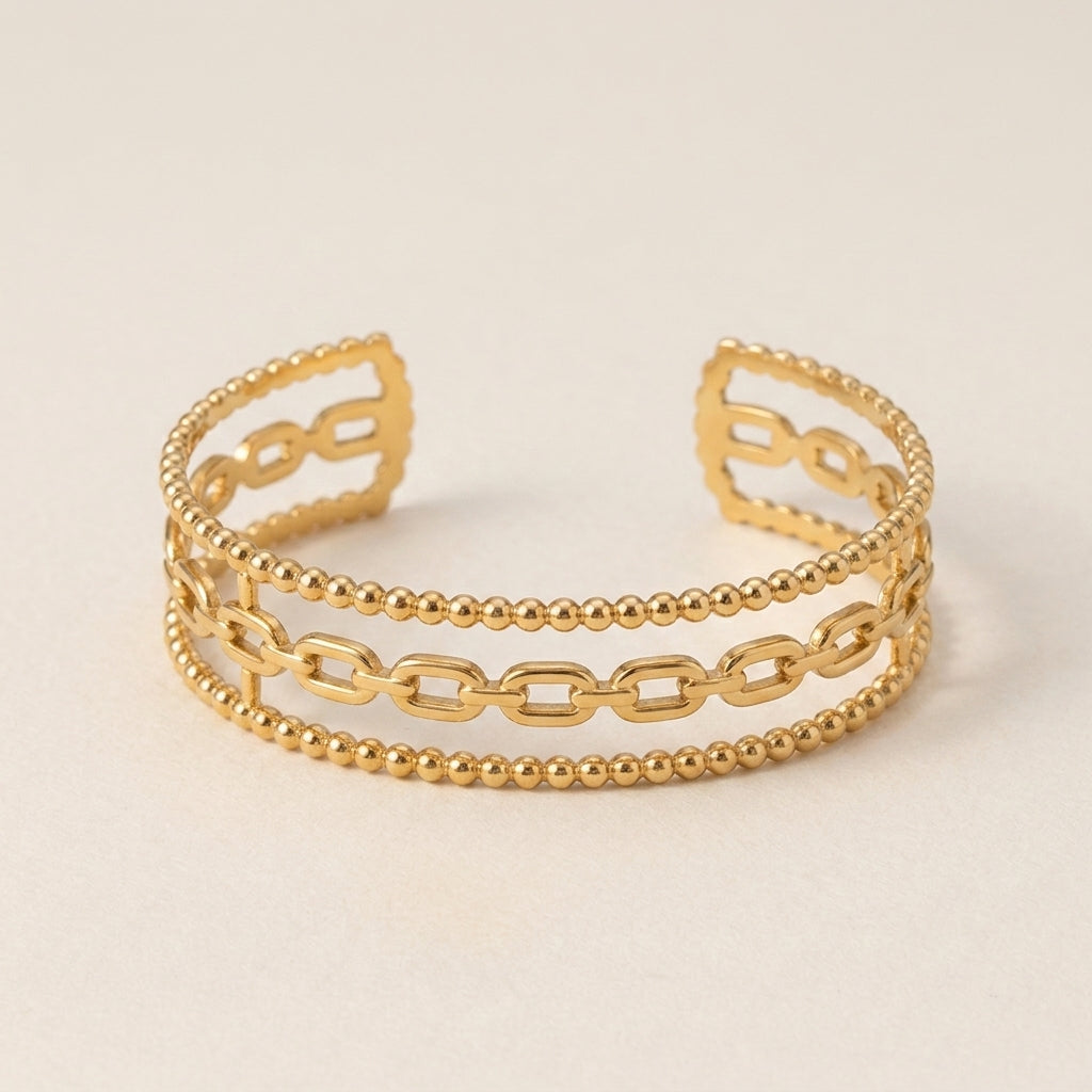 Stacked Bead Chain Cuff Bracelet