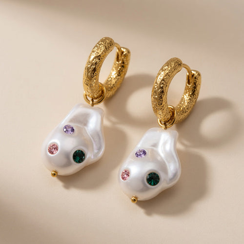 Baroque Pearl Hoop Earrings Gold Plated