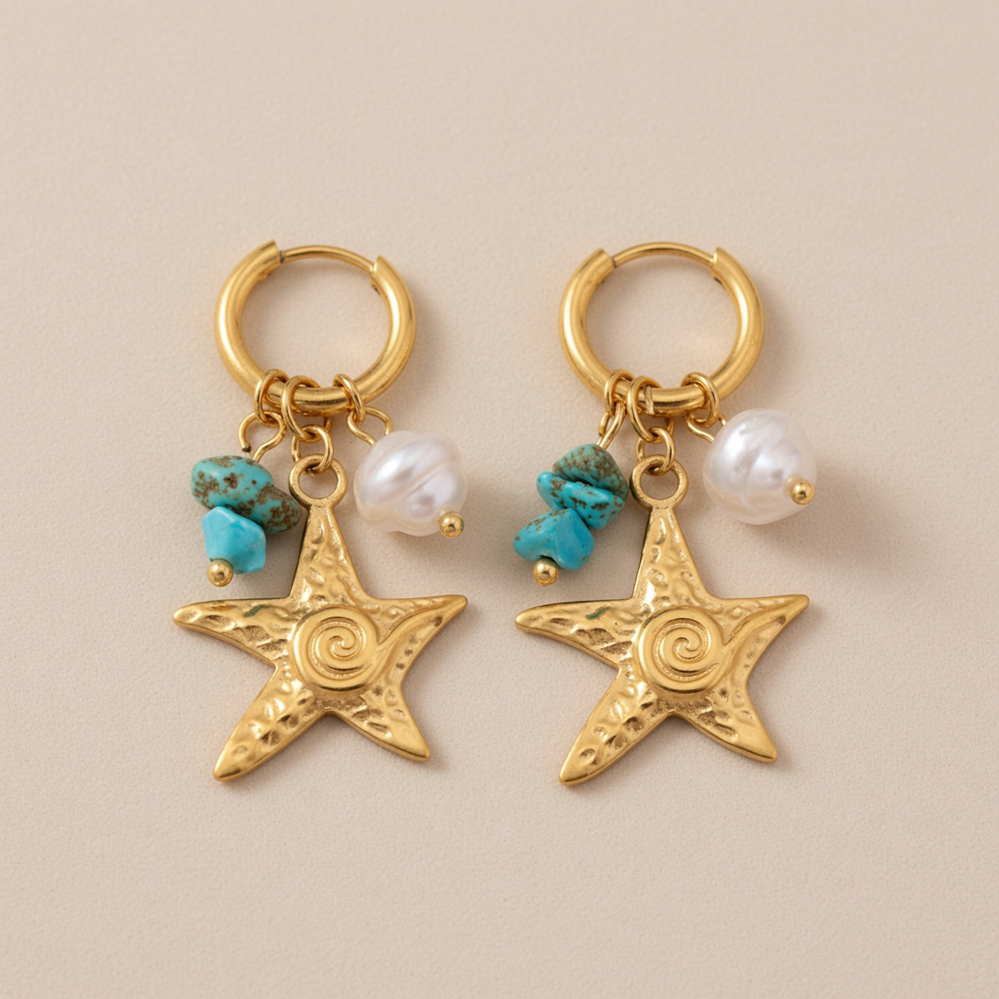 Ocean Starfish Shell Turtle Pendant Necklace