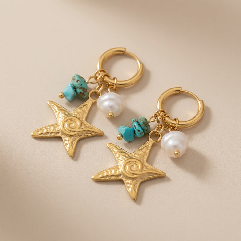 Ocean Starfish Shell Turtle Pendant Necklace
