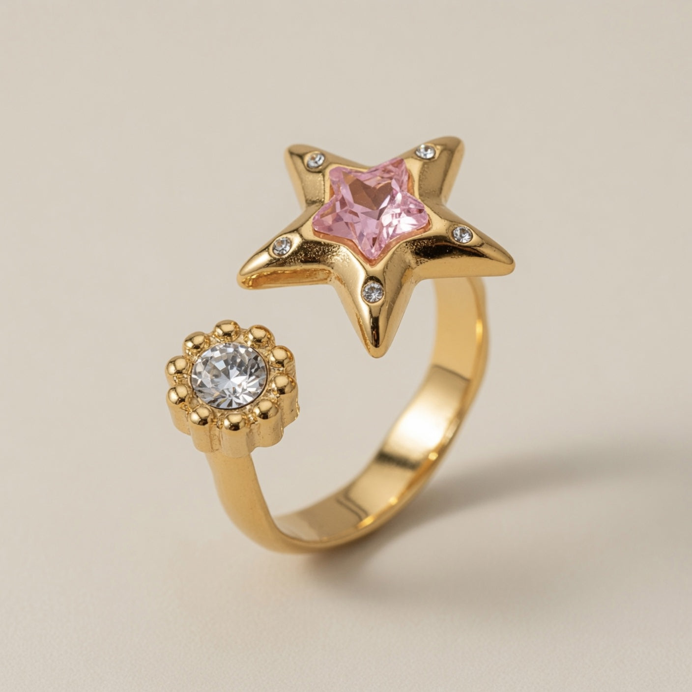 Star Open Ring Pink Zircon