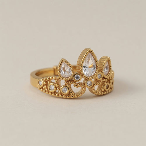 Copper Zirconia Pearl Adjustable Ring