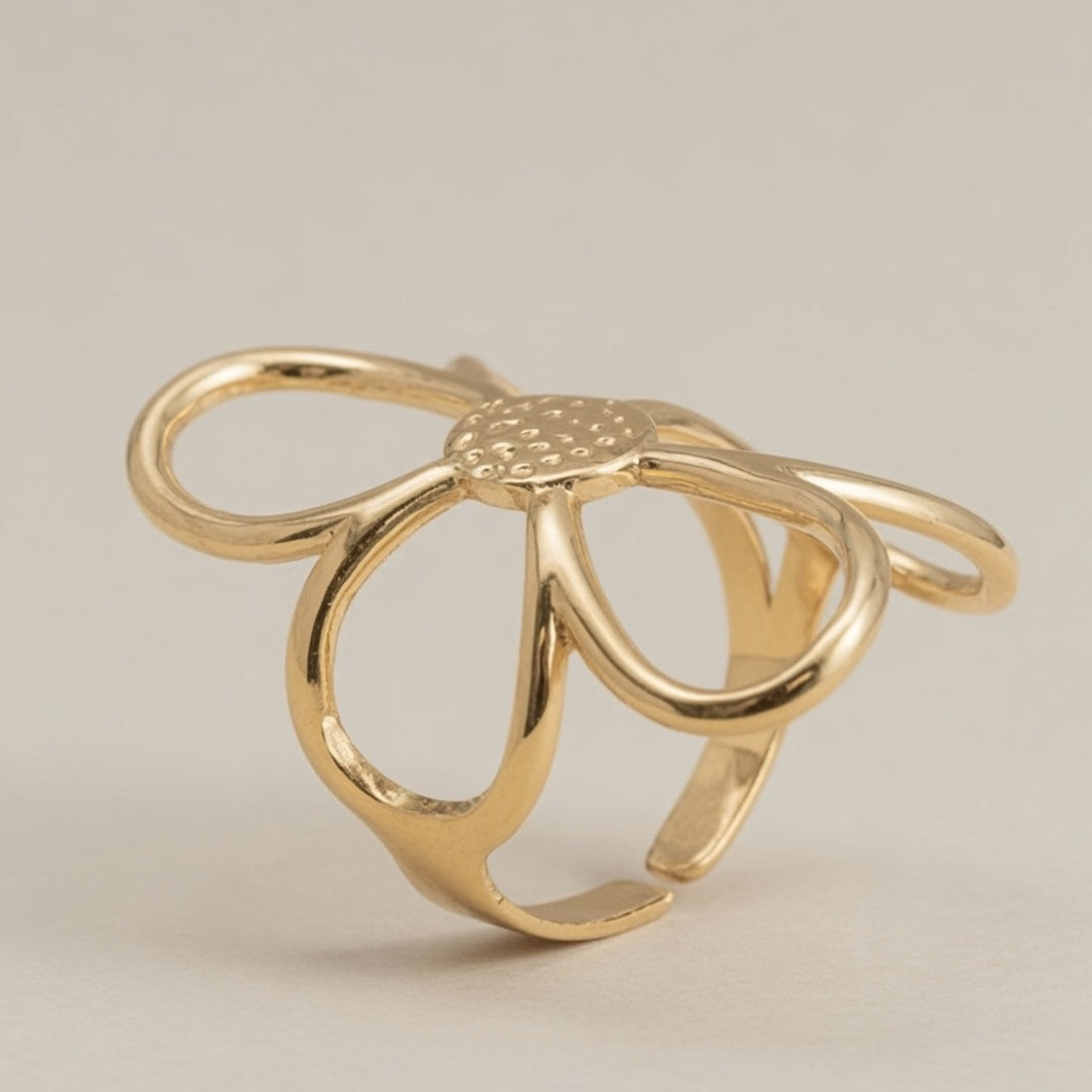 Flower Pearl Rhinestone Adjustable Ring
