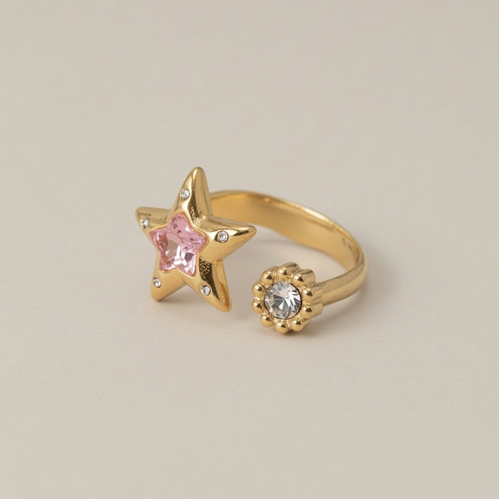 Star Open Ring Pink Zircon