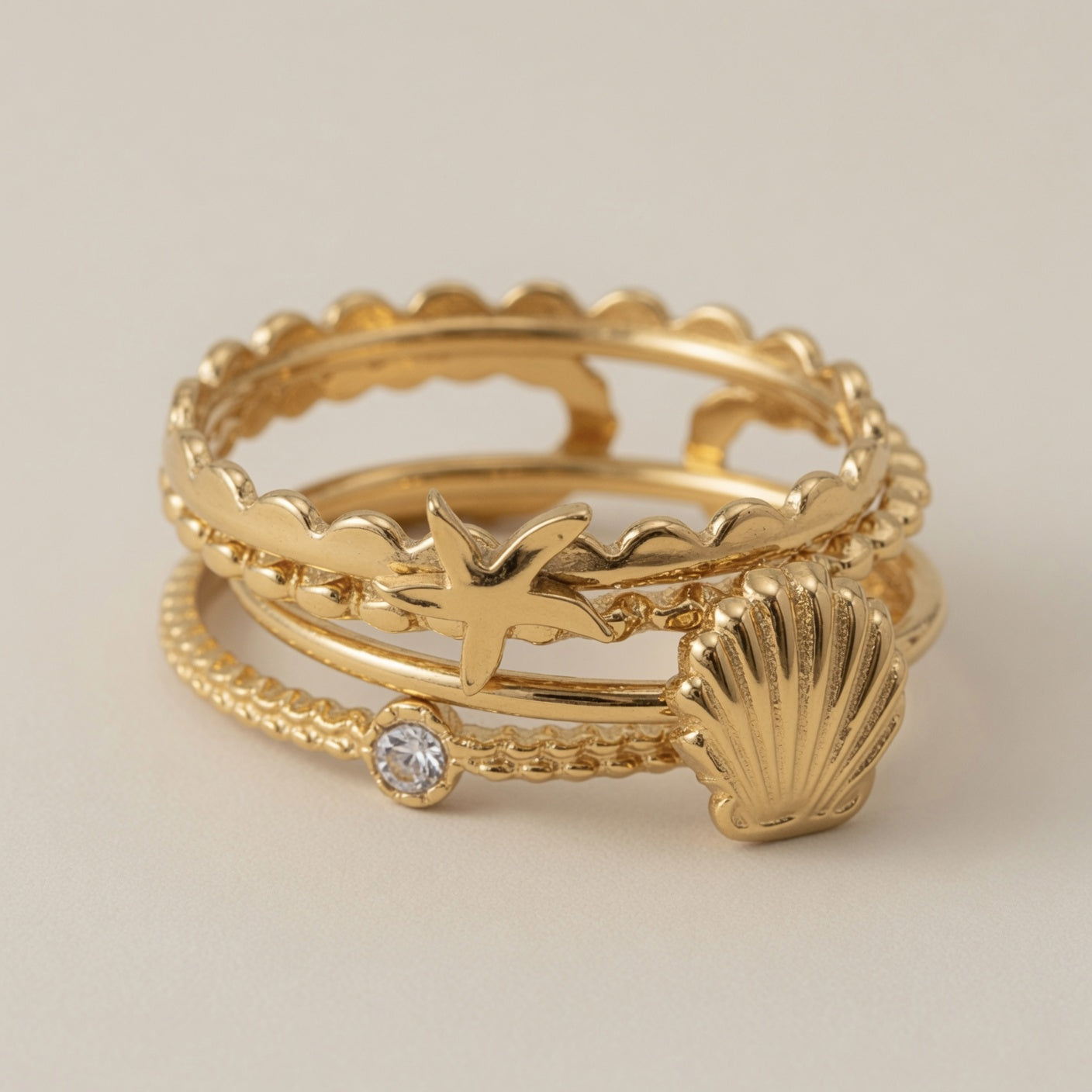 Multi Layer Stackable Rings Gold Plated