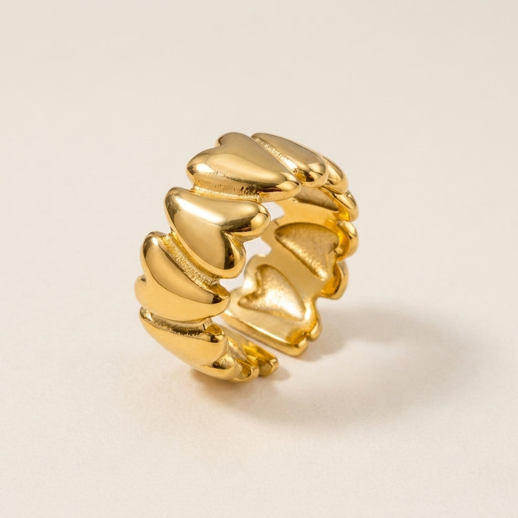 Linked Hearts Gold Ring