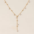 Gold Chain Lariat Necklace with Pearl & Bead Drops