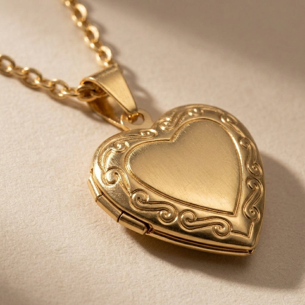 Vintage Scroll Heart Locket Necklace